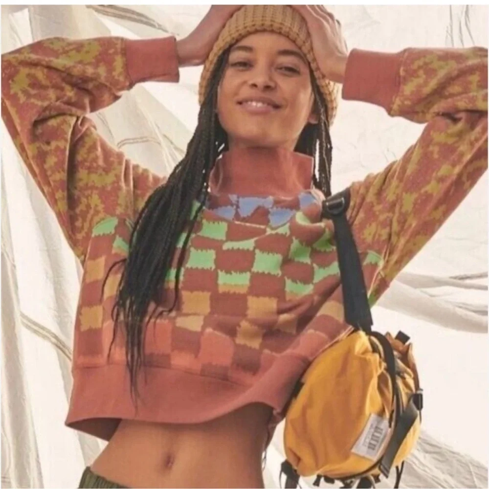 FP Movement by Free People Rust Multi-Color Checker Pullover Sweatshirt - Picture 1 of 8